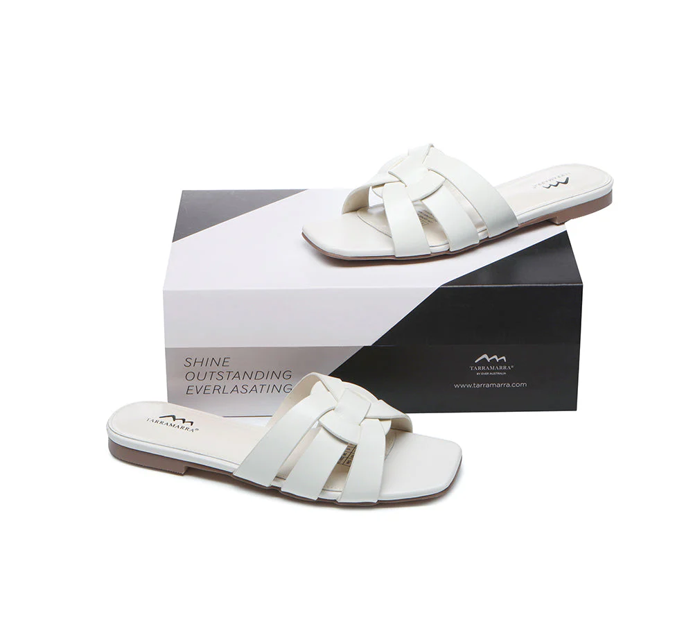 Women Leather Woven Flats Slides Sandals Jennifer - Image 5