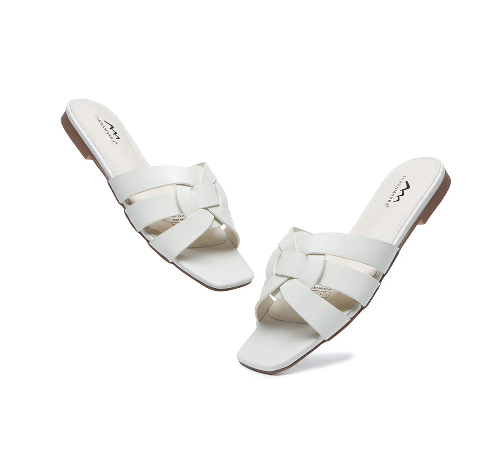 Women Leather Woven Flats Slides Sandals Jennifer - Image 6