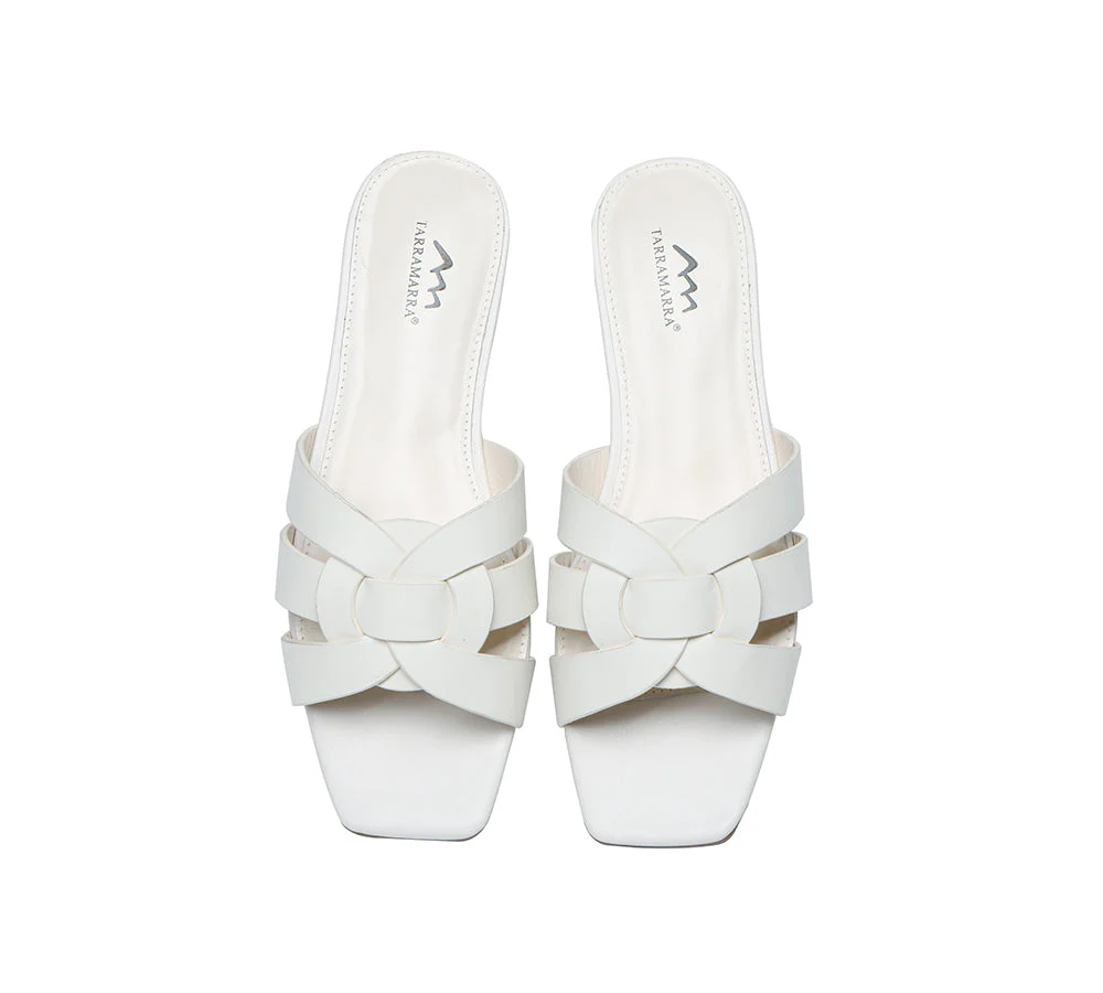 Women Leather Woven Flats Slides Sandals Jennifer - Image 7