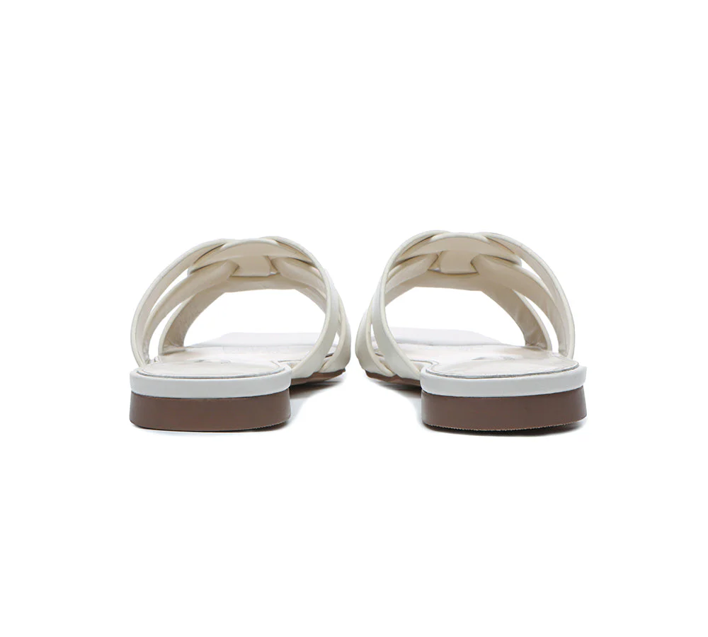 Women Leather Woven Flats Slides Sandals Jennifer - Image 8