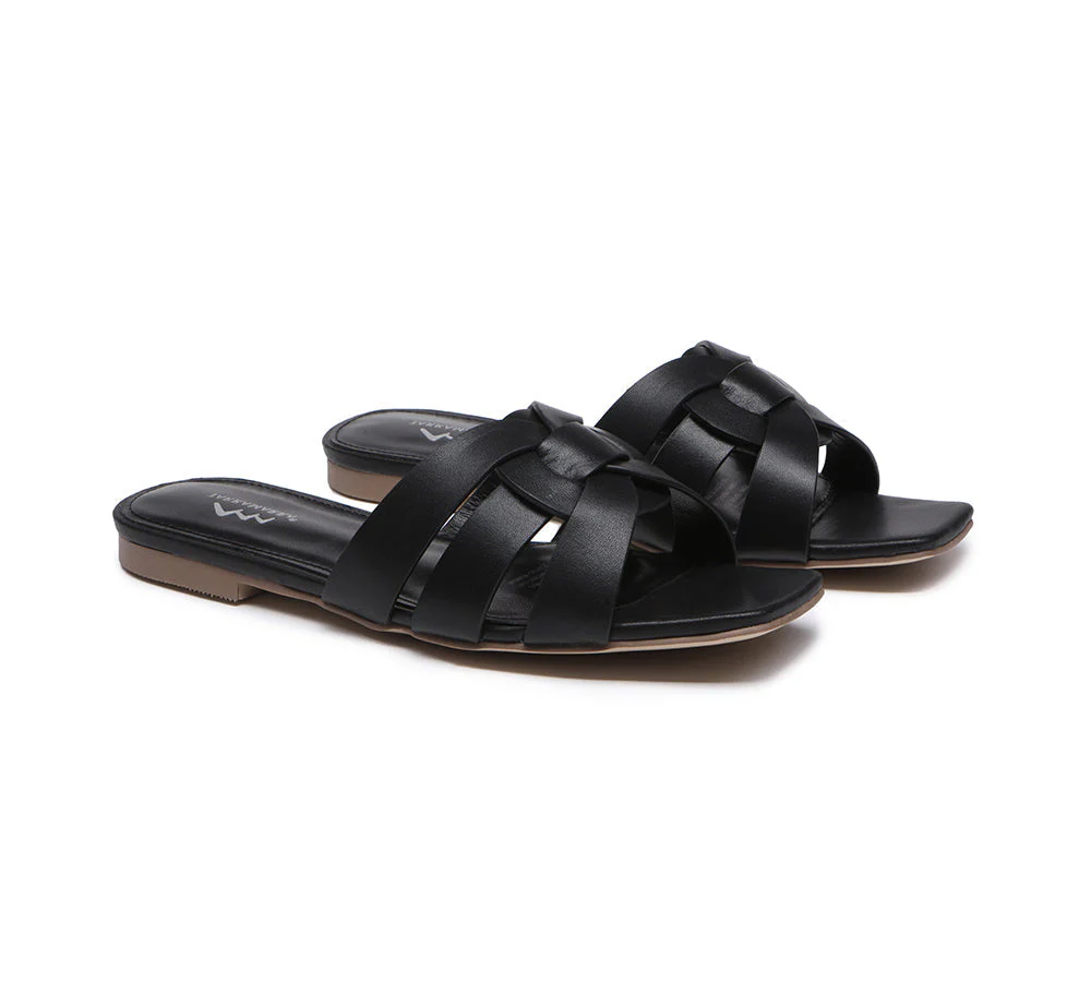 Women Leather Woven Flats Slides Sandals Jennifer - Image 9