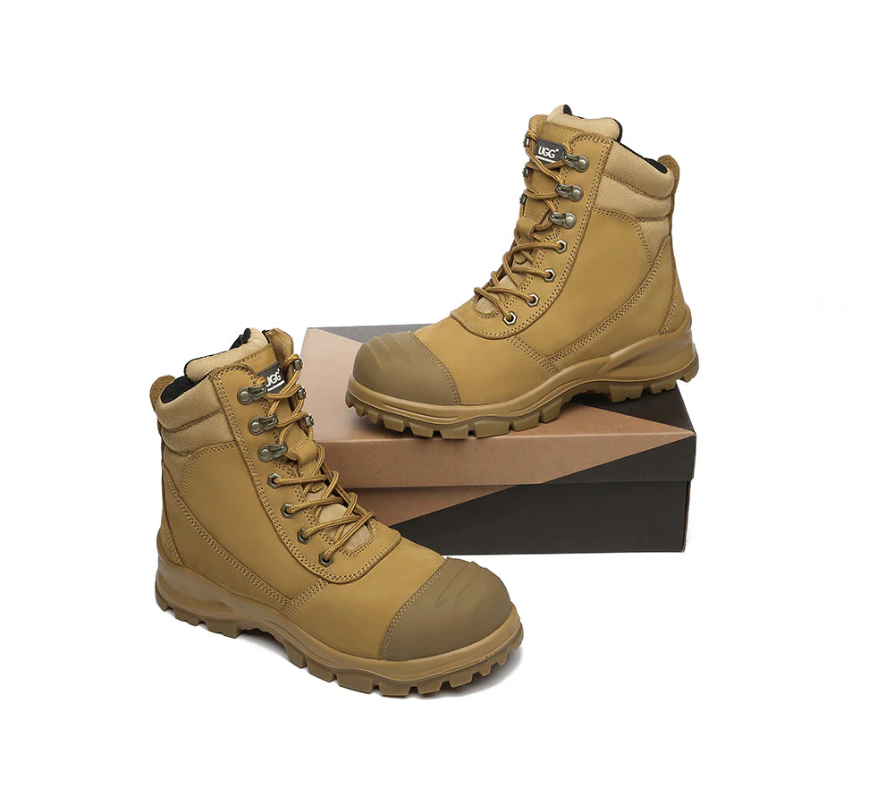 Men Work Boots Leo Safety Lace Up Zip Steel Toe Shoes - Image 3