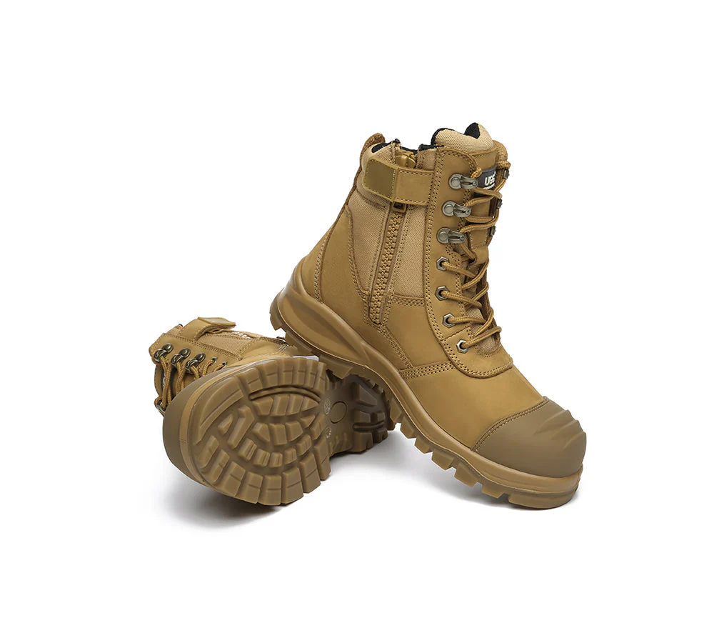 Men Work Boots Leo Safety Lace Up Zip Steel Toe Shoes - Image 4