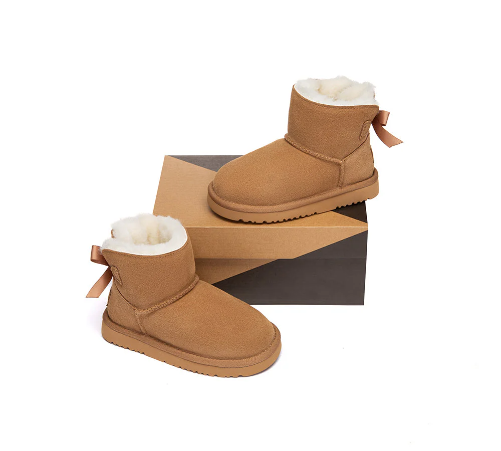 UGG Boots Kids Sheepskin Wool Back Bow Ankle Melub - Image 4