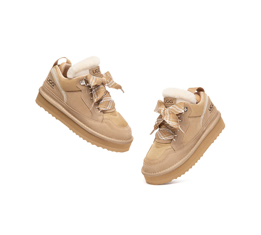 UGG Boots Kids Sheepskin Wool Lace Up Platform Sneakers Parkyr - Image 11
