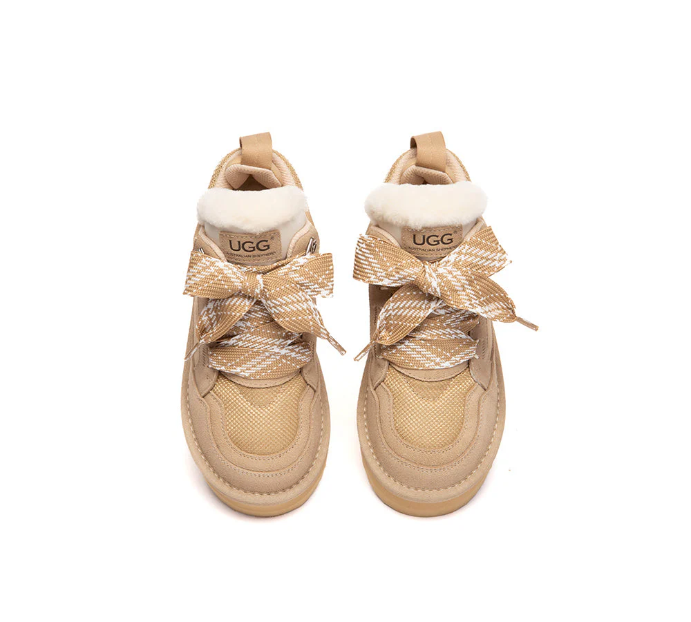 UGG Boots Kids Sheepskin Wool Lace Up Platform Sneakers Parkyr - Image 12