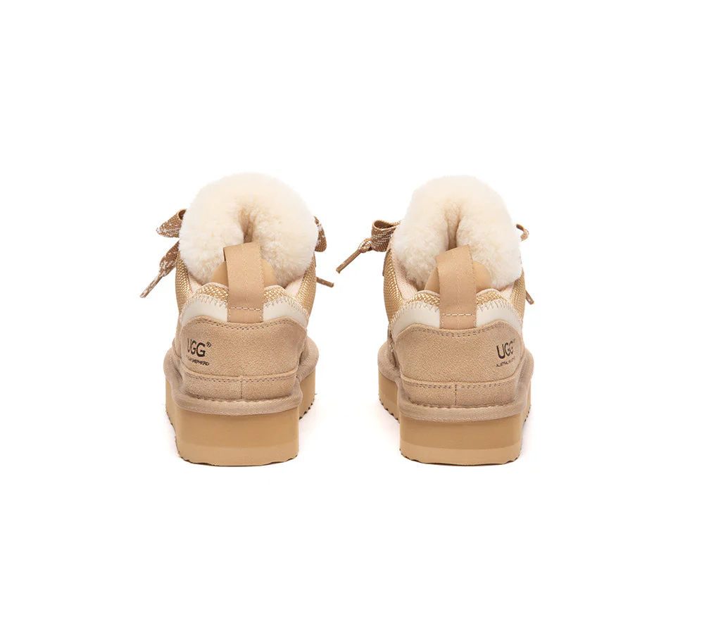 UGG Boots Kids Sheepskin Wool Lace Up Platform Sneakers Parkyr - Image 13