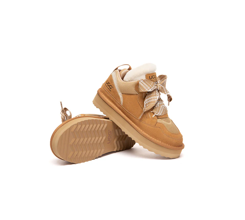 UGG Boots Kids Sheepskin Wool Lace Up Platform Sneakers Parkyr - Image 3