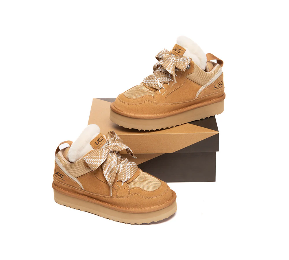 UGG Boots Kids Sheepskin Wool Lace Up Platform Sneakers Parkyr - Image 4