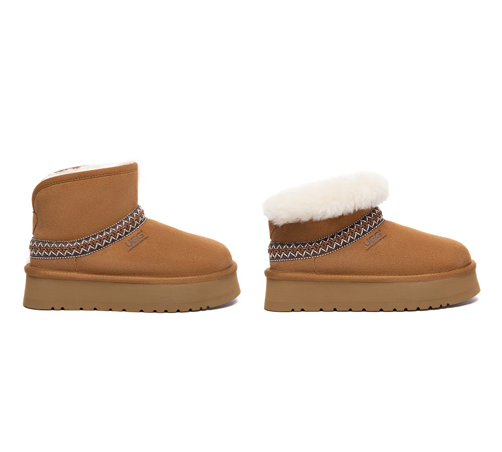 UGG Boots Sheepskin Wool Ankle Knitted Platform Fayle - Image 2