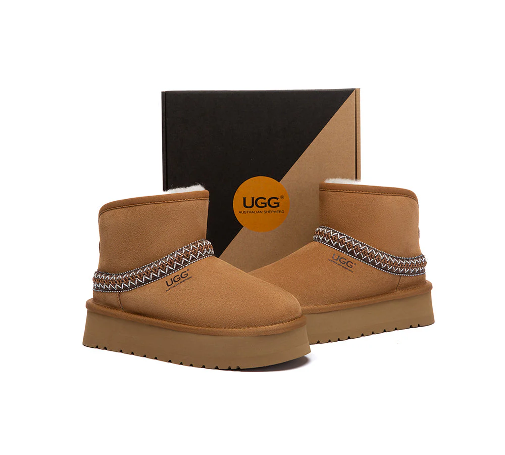 UGG Boots Sheepskin Wool Ankle Knitted Platform Fayle - Image 4