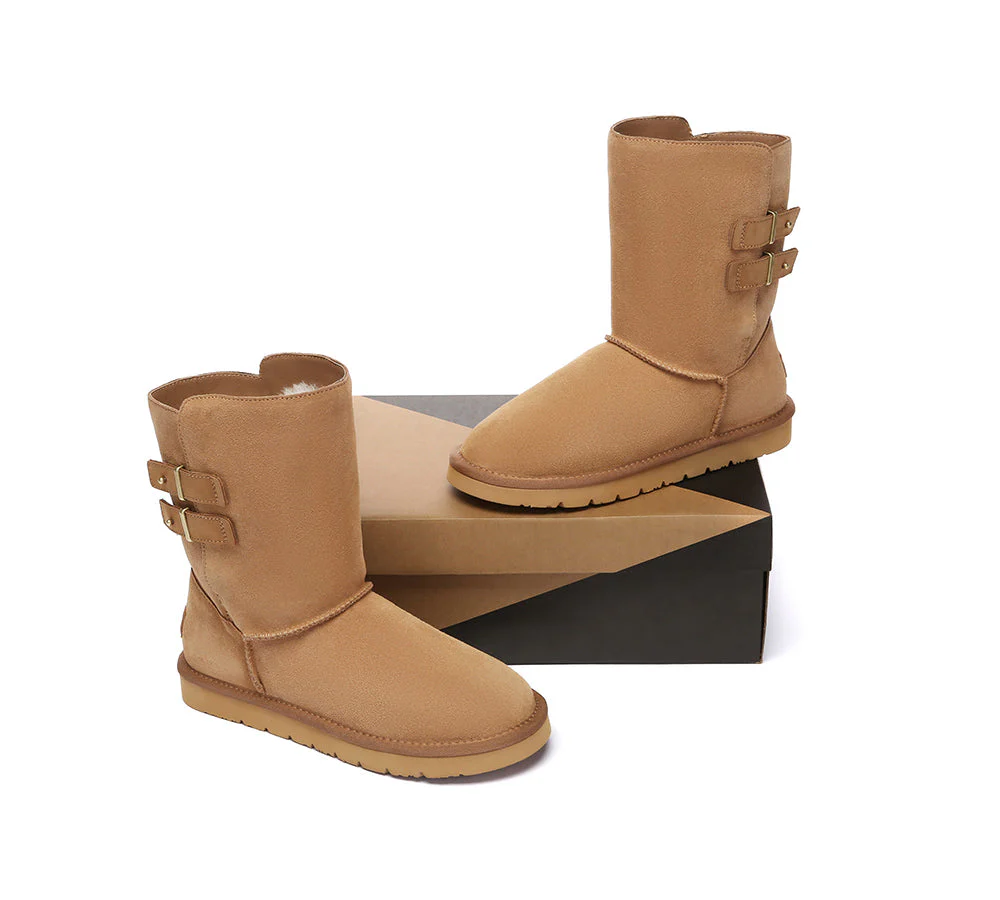 UGG Boots Sheepskin Wool Buckle Mid Calf Winza - Image 4