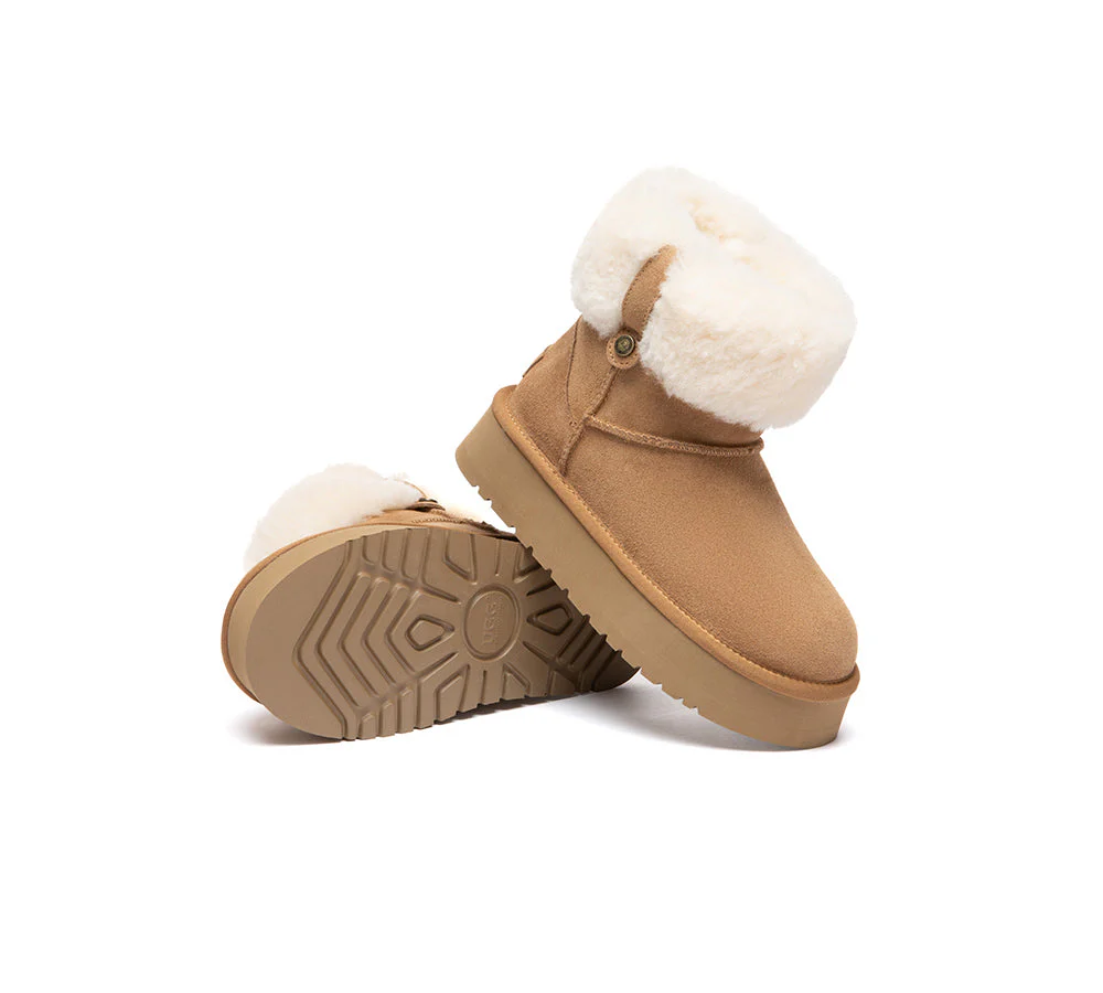 UGG Boots Sheepskin Wool Collar Ankle Mini Platform Eleny - Image 2