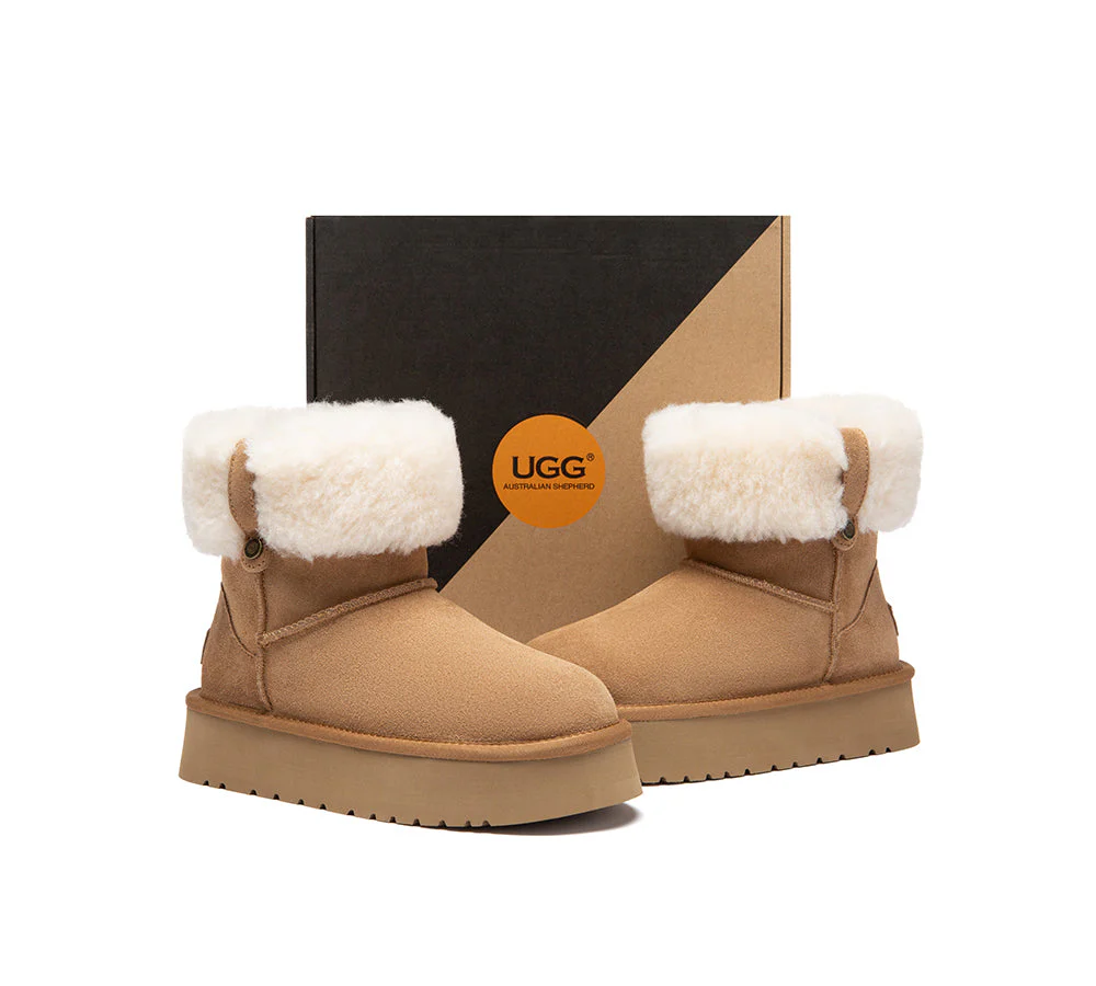 UGG Boots Sheepskin Wool Collar Ankle Mini Platform Eleny - Image 3