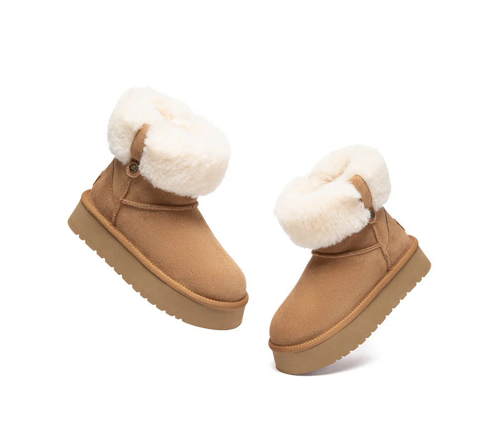UGG Boots Sheepskin Wool Collar Ankle Mini Platform Eleny - Image 4