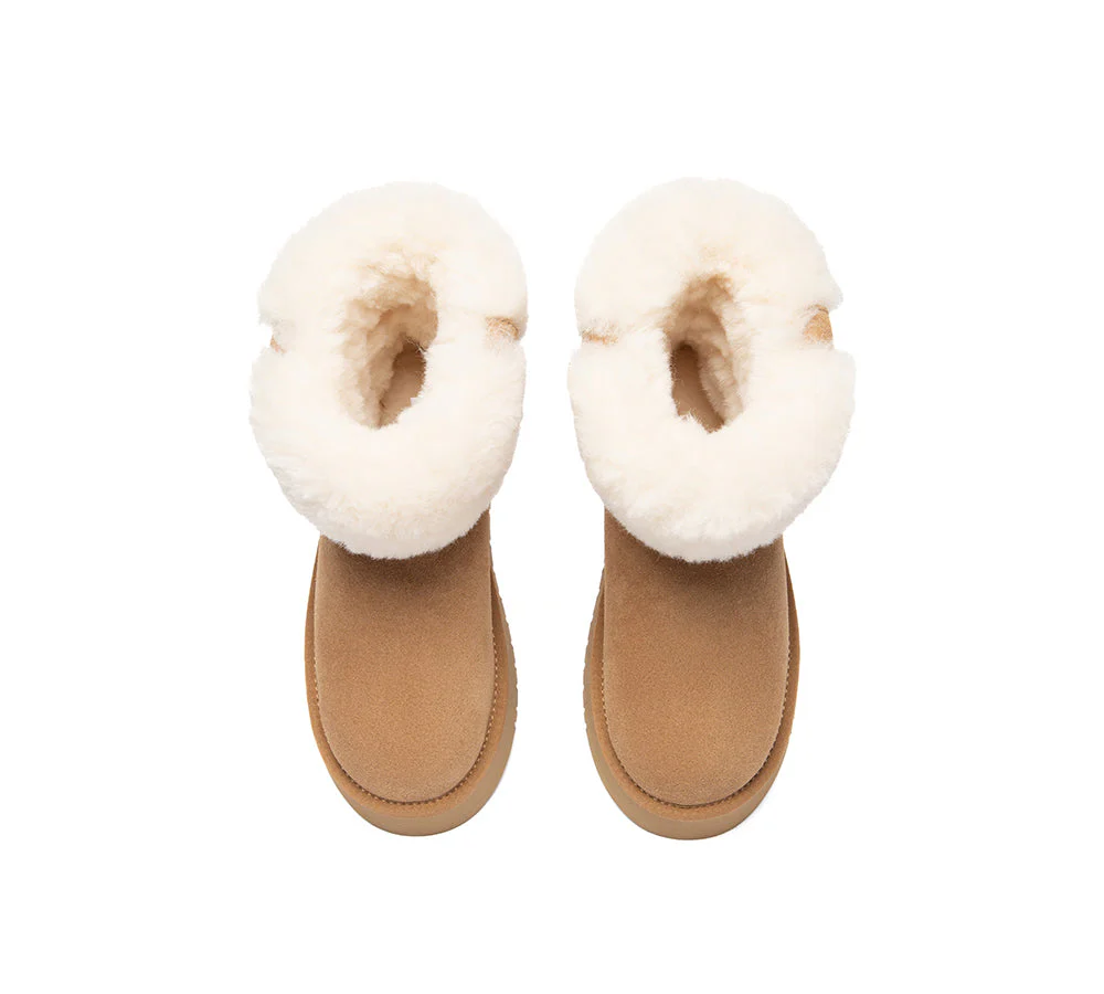 UGG Boots Sheepskin Wool Collar Ankle Mini Platform Eleny - Image 5