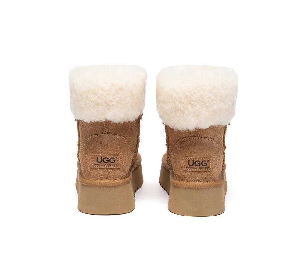 UGG Boots Sheepskin Wool Collar Ankle Mini Platform Eleny - Image 6