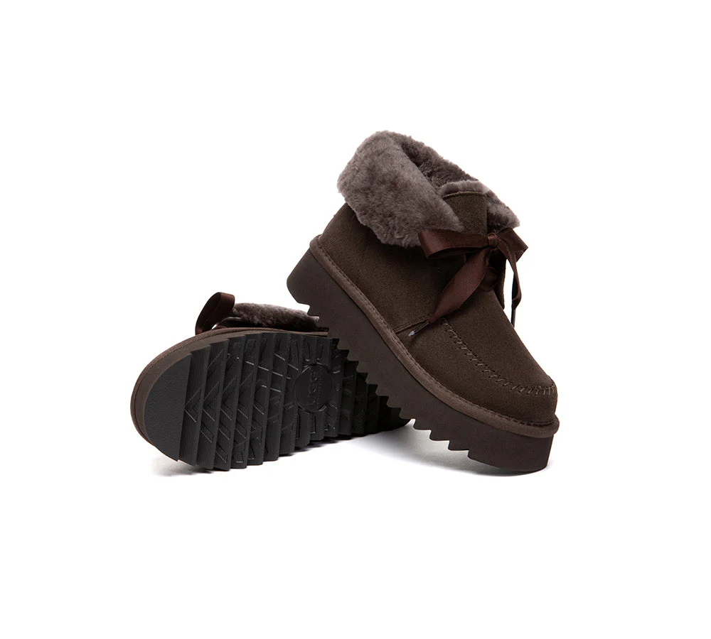 UGG Boots Sheepskin Wool Collar Lace Up Platform Cozira - Image 10