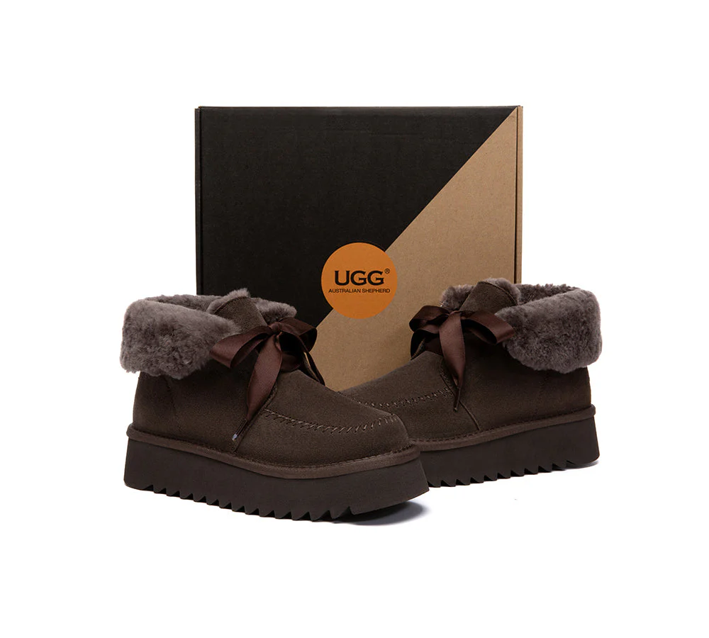 UGG Boots Sheepskin Wool Collar Lace Up Platform Cozira - Image 11
