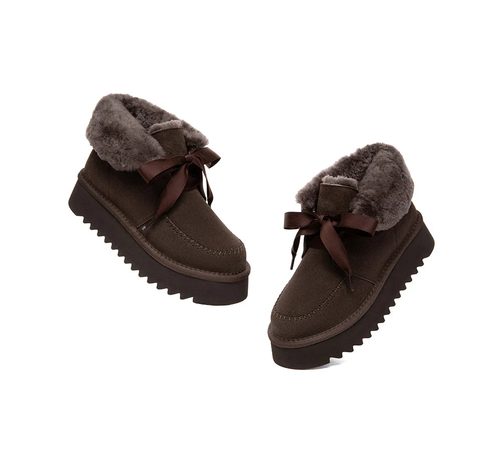 UGG Boots Sheepskin Wool Collar Lace Up Platform Cozira - Image 12