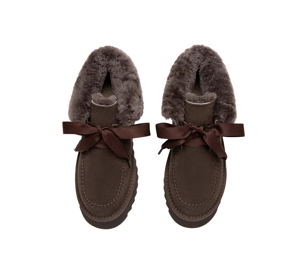 UGG Boots Sheepskin Wool Collar Lace Up Platform Cozira - Image 13