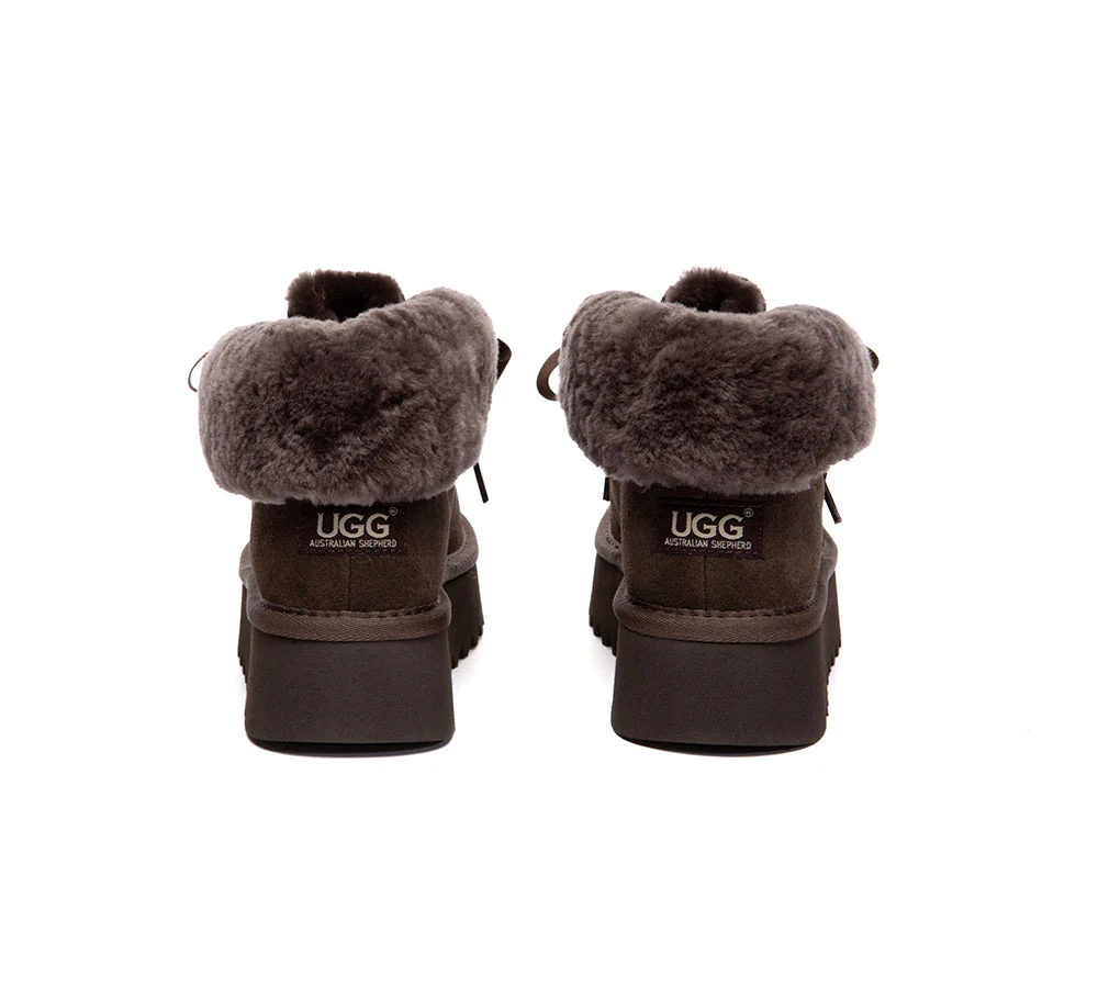 UGG Boots Sheepskin Wool Collar Lace Up Platform Cozira - Image 14