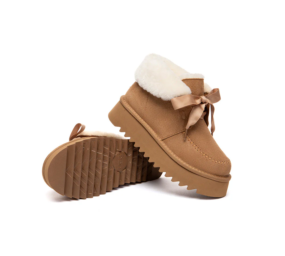 UGG Boots Sheepskin Wool Collar Lace Up Platform Cozira - Image 4
