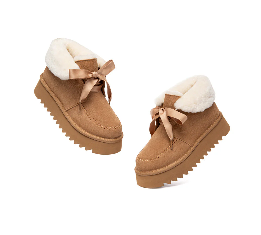 UGG Boots Sheepskin Wool Collar Lace Up Platform Cozira - Image 6