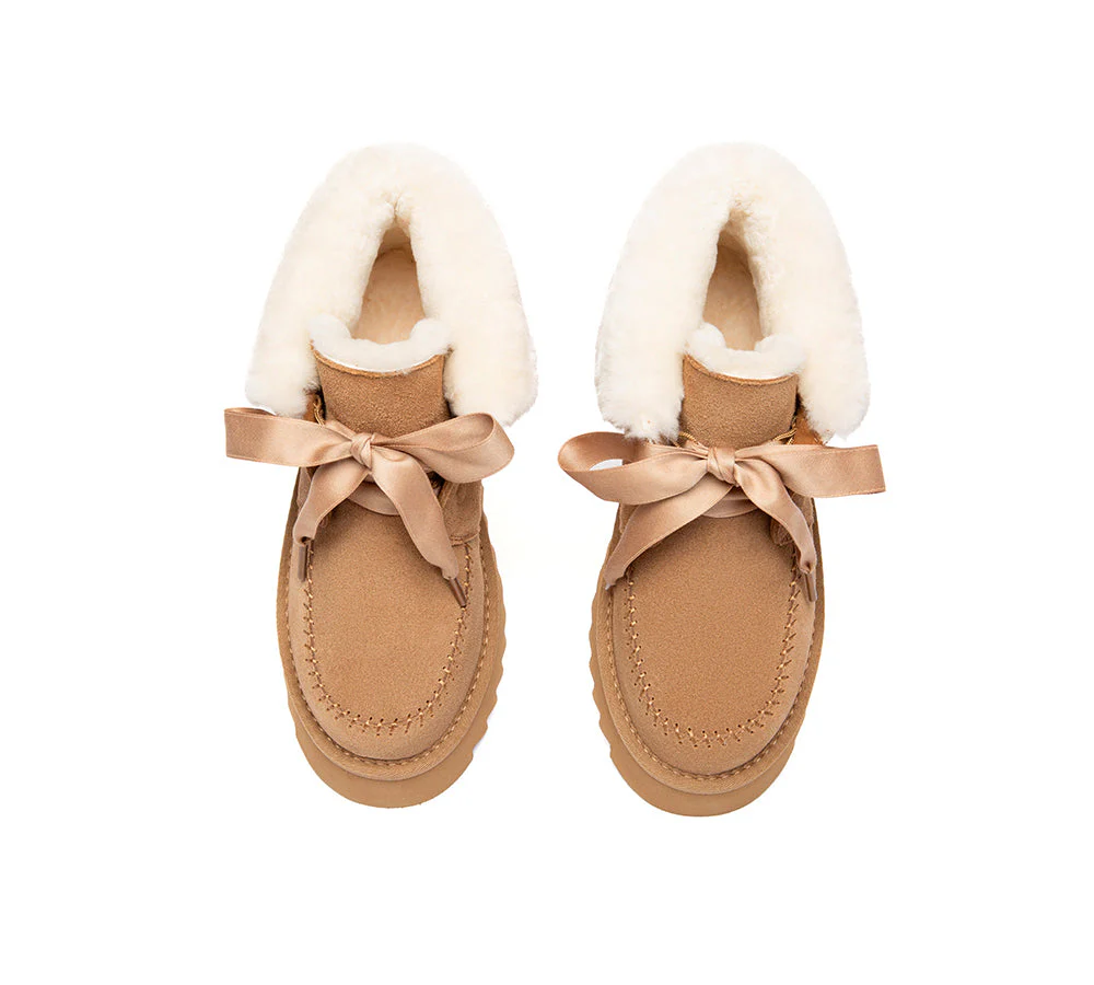 UGG Boots Sheepskin Wool Collar Lace Up Platform Cozira - Image 7