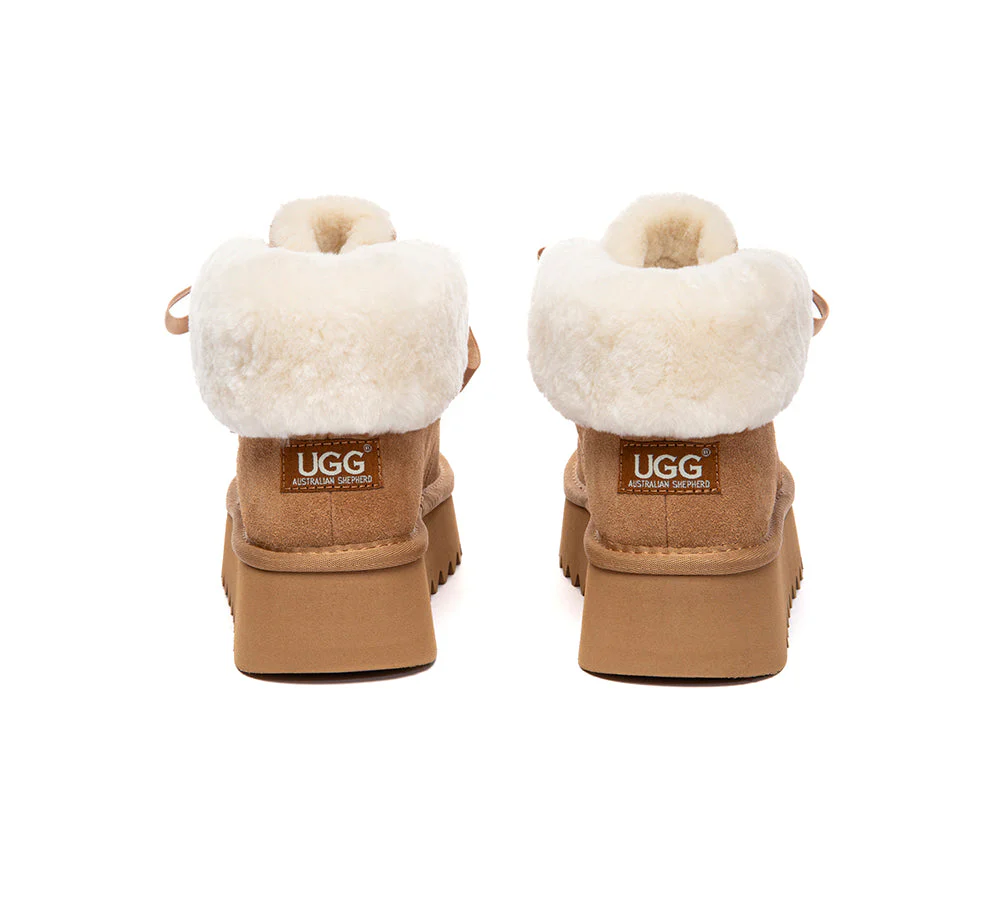 UGG Boots Sheepskin Wool Collar Lace Up Platform Cozira - Image 8