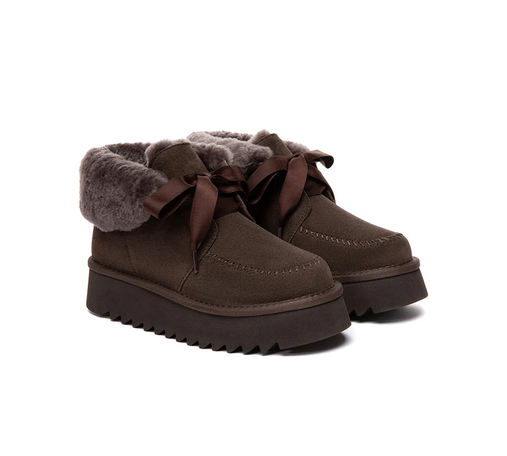 UGG Boots Sheepskin Wool Collar Lace Up Platform Cozira - Image 9