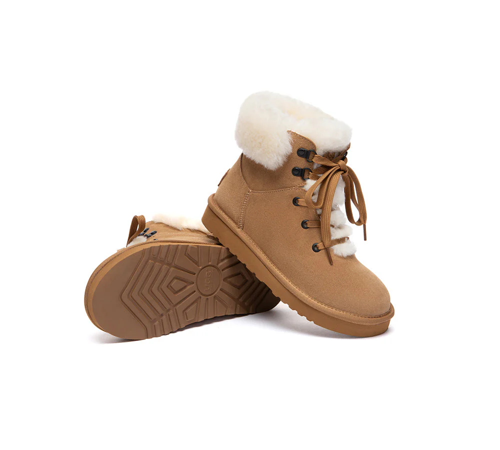 UGG Boots Sheepskin Wool Collar Lace Up Trego - Image 3