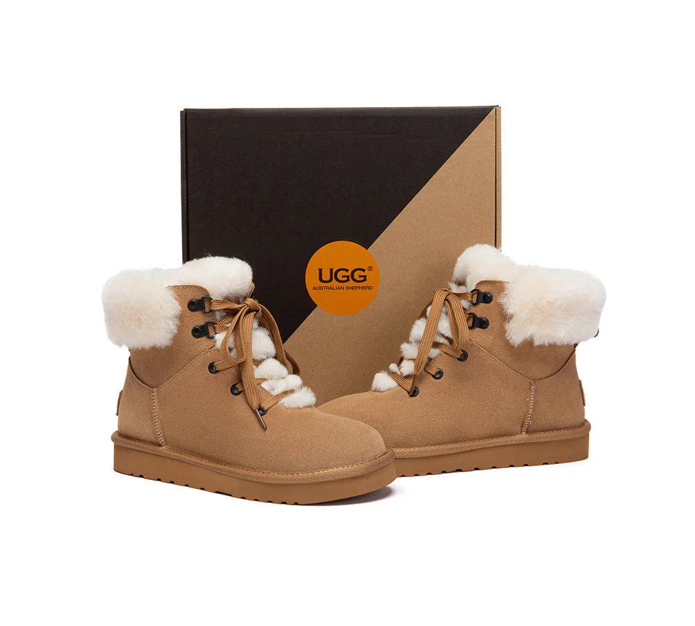 UGG Boots Sheepskin Wool Collar Lace Up Trego - Image 4