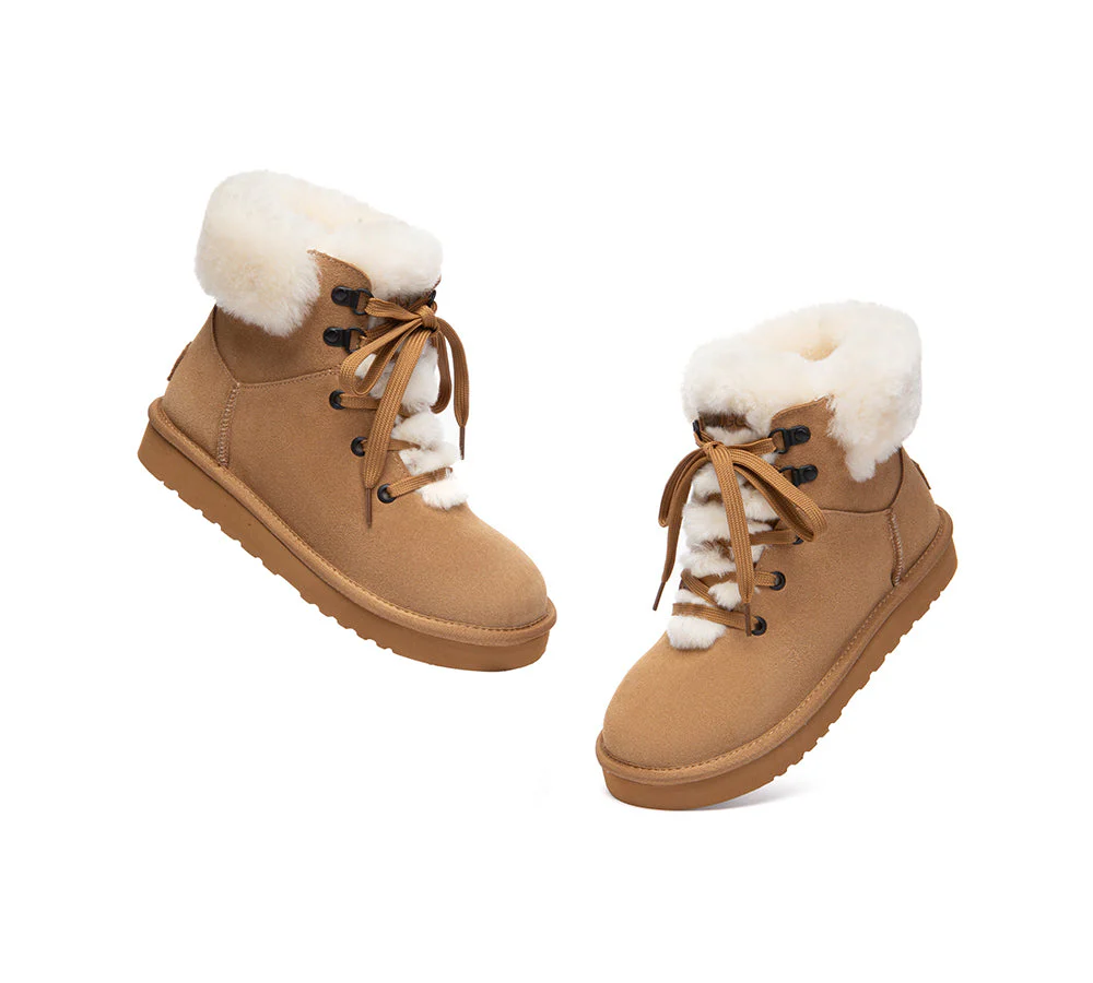 UGG Boots Sheepskin Wool Collar Lace Up Trego - Image 5