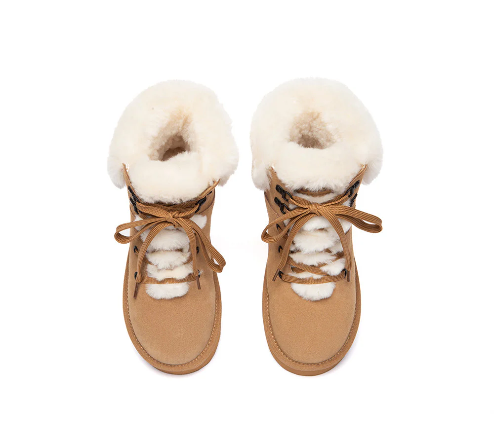 UGG Boots Sheepskin Wool Collar Lace Up Trego - Image 6