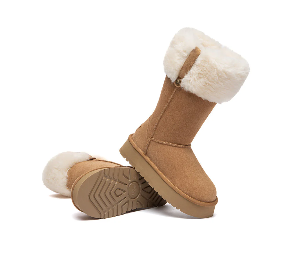 UGG Boots Sheepskin Wool Collar Tall Platform Eleny - Image 2