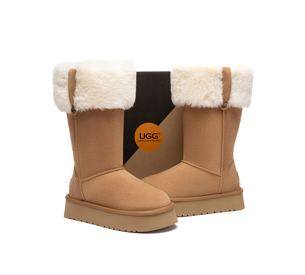 UGG Boots Sheepskin Wool Collar Tall Platform Eleny - Image 3