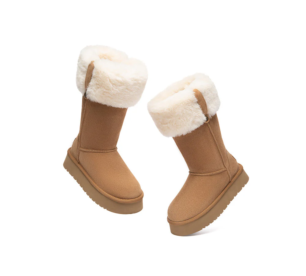UGG Boots Sheepskin Wool Collar Tall Platform Eleny - Image 4
