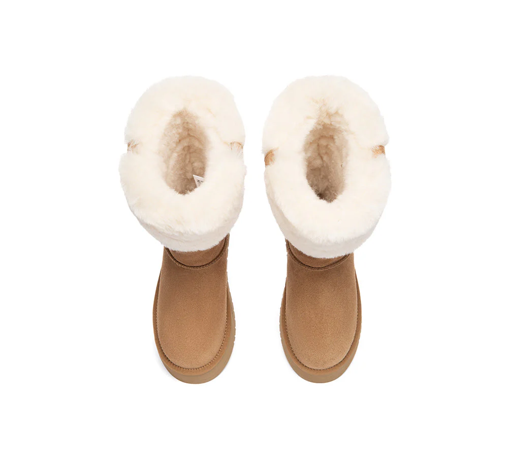 UGG Boots Sheepskin Wool Collar Tall Platform Eleny - Image 5