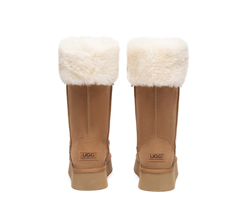 UGG Boots Sheepskin Wool Collar Tall Platform Eleny - Image 6