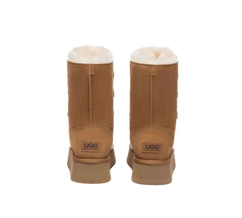 UGG Boots Sheepskin Wool Lace Up Platform Short Brunor - Image 5