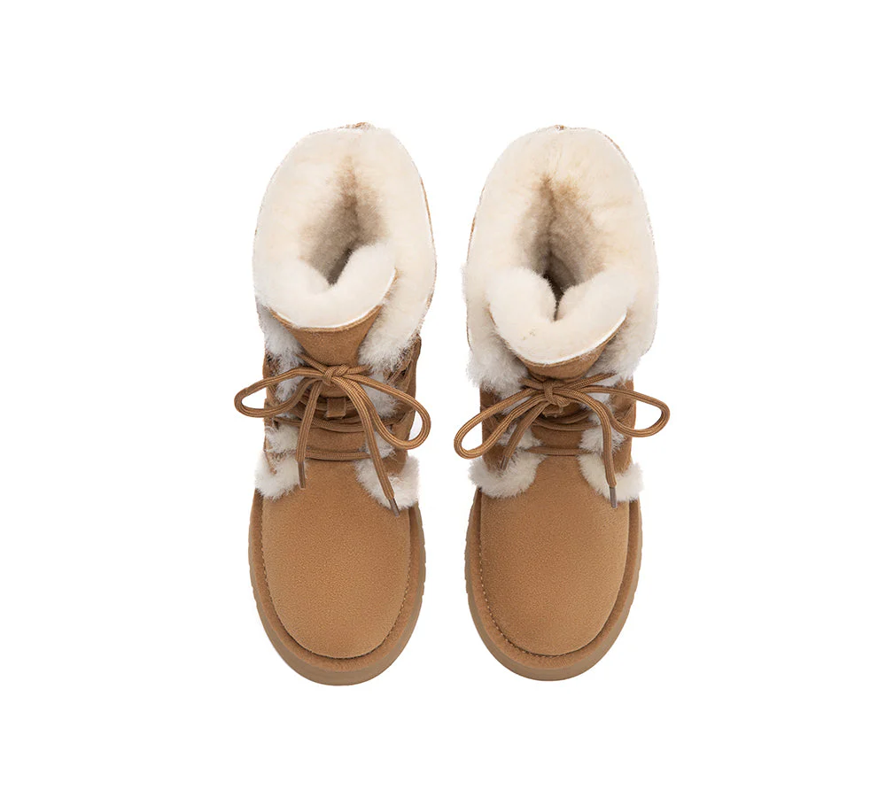 UGG Boots Sheepskin Wool Lace Up Platform Short Brunor - Image 6