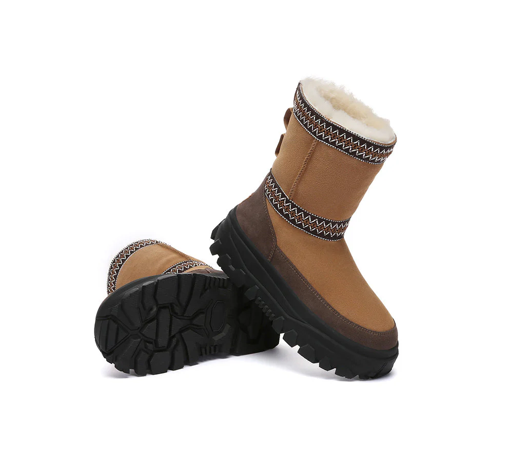 UGG Boots Sheepskin Wool Mid Calf Chunky Platform Glacelle - Image 3
