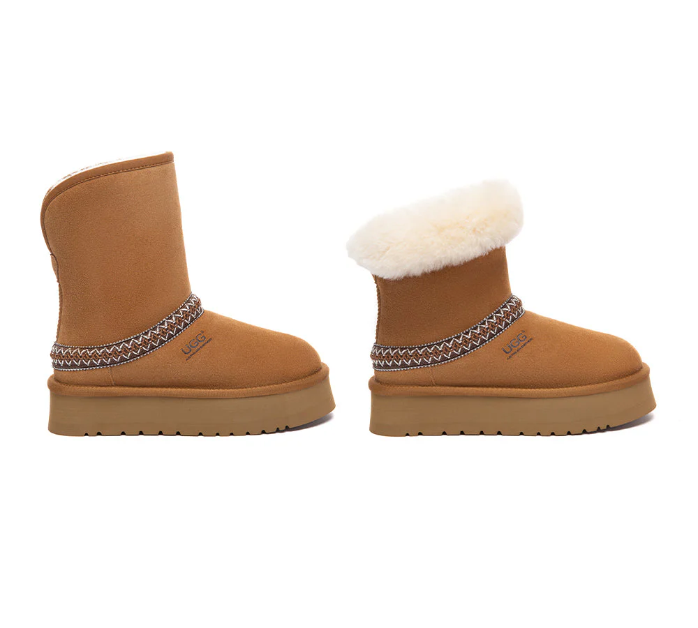 UGG Boots Sheepskin Wool Short Knitted Platform Fayle - Image 2