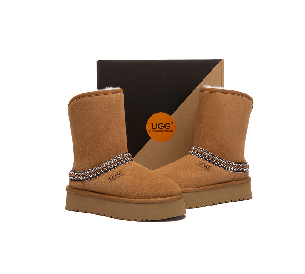 UGG Boots Sheepskin Wool Short Knitted Platform Fayle - Image 4