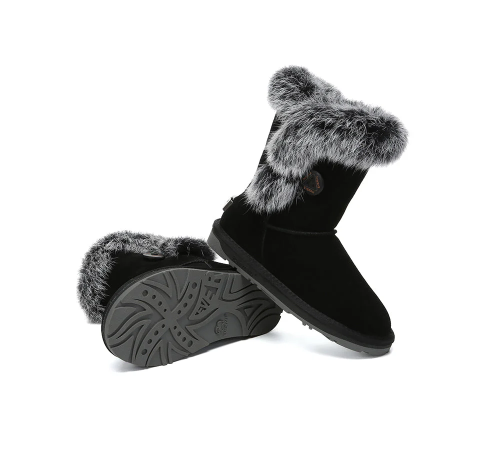 UGG Boots Women Sheepskin Wool Collar Short Button Donna - Image 10