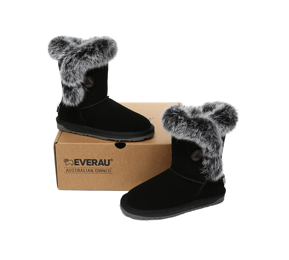 UGG Boots Women Sheepskin Wool Collar Short Button Donna - Image 11