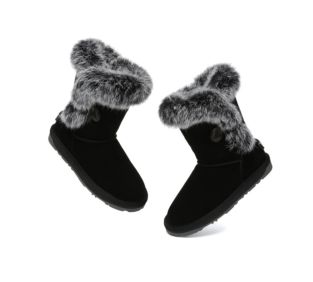 UGG Boots Women Sheepskin Wool Collar Short Button Donna - Image 12