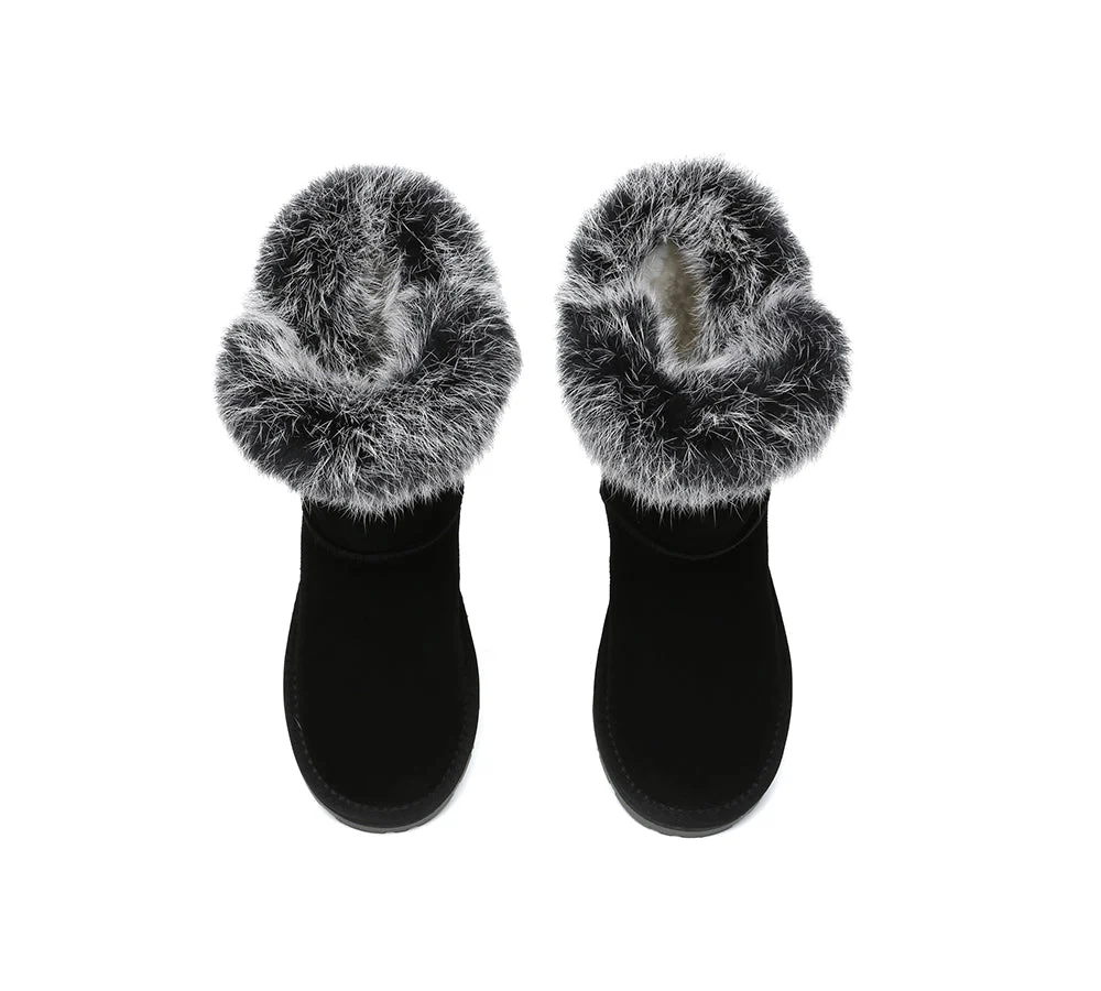 UGG Boots Women Sheepskin Wool Collar Short Button Donna - Image 13