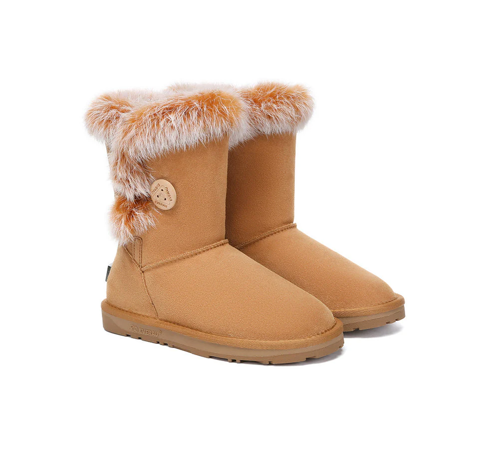 UGG Boots Women Sheepskin Wool Collar Short Button Donna - Image 3